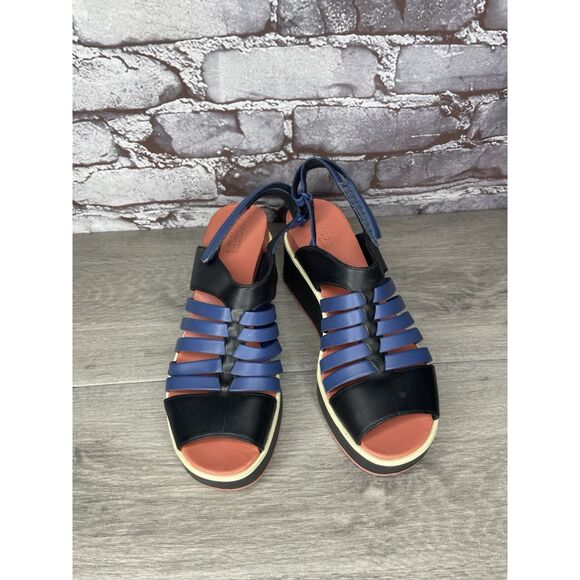 Camper Tropic Black Blue Leather Ankle Strap Wedge Sandals Women’s Sz 36EU/6M US - Picture 12 of 16